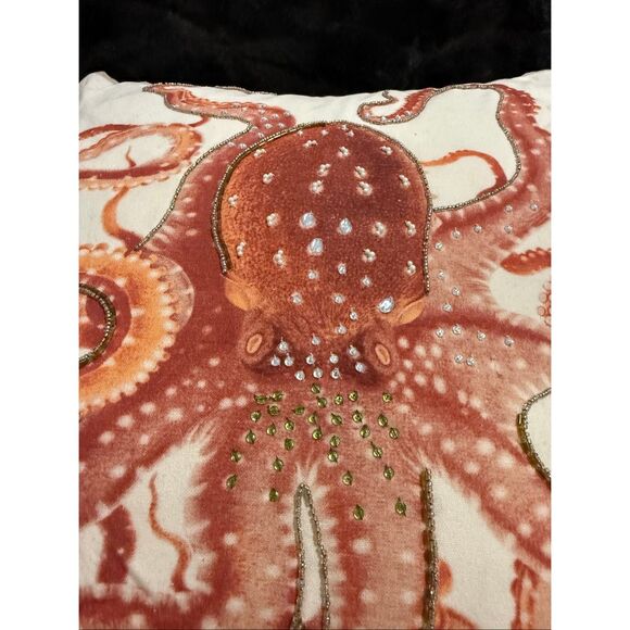 Pottery Barn La Paz Octopus 20" Coastal Nautical Pillow beaded glitter - Picture 2 of 6